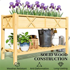 Fioriera Rialzata in Legno Naturale con Vaso per Piante, per Uso Esterno o Interno - Product Image 3