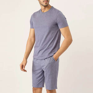Ensemble court en jersey de coton pour homme, t-shirt et short en tricot doux, ensemble assorti décontracté pour l'été, tenue de tous les jours - Product Image 2