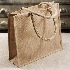 Sac fourre-tout en jute fait main pour femmes, sac de shopping en jute de taille moyenne avec poignée en corde, sac de courses pour femmes - Product Image 1