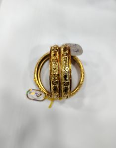 22K <b>Solid</b> <b>Gold</b> Carved <b>Bangles</b> Pair Traditional Indian Kangan Bridal Engagement Wedding Party Gift Fine Jewelry - Product Image 1