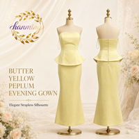 Ensemble de robe de soirée pour femme - Haut bustier jaune pâle à volants et jupe sirène, ensemble deux pièces, parfait pour le bal de promo, les fêtes et les anniversaires