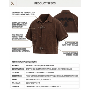 Chaqueta Camisera Texturizada Bordada con Tachuelas y Remaches para Hombre, Estilo Urbano, Etiqueta Personalizada OEM - Product Image 5