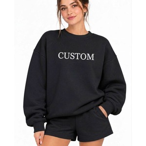 Compre Conjuntos de Dos Piezas de Sudaderas Personalizadas OEM para Mujer, Sudadera Holgada con Cuello Redondo y Pantalones Cortos al por Mayor - Product Image 2