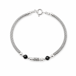 925 Sterling Silver Black Onyx <b>Beaded</b> Mesh Chain <b>Bracelet</b> High Polish Unisex Fashion Jewelry Daily Wear Gift Party Classic Elega - Product Image 4