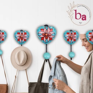 Ba Handmade Ceramic Heart Wall <b>Hook</b> With Flower Pattern Retro Style <b>Coat</b> Hanger For Home <b>Decor</b> - Product Image 4