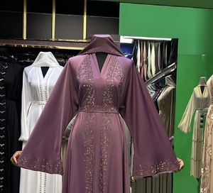 Abaya de Alta Calidad, Modesta, Estilo Dubái, con Cuentas y Lentejuelas, Manga Larga, Tradicional Musulmana, Hecha a Mano, para Boda, Transpirable, Cuello en V - Product Image 3