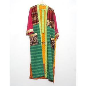 100% Pure Silk Luxury Vintage Sari <b>Kimono</b> Robe Women's Handmade Lightweight Soft Winter Autumn <b>Beach</b> Party Gown - Product Image 3