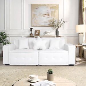 Sofá seccional moderno para sala de estar con 3 almohadas, tela de terciopelo blanco, 93.50"*35.23"*30.70"" - Product Image 3
