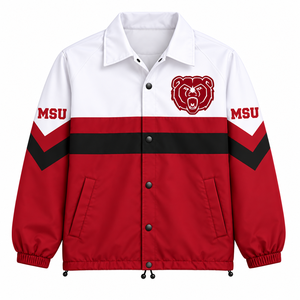 Veste de coach personnalisée à rayures, football, basketball, col rabattu, coupe-vent, polyester, fermeture à pression, logo d'équipe - Product Image 2