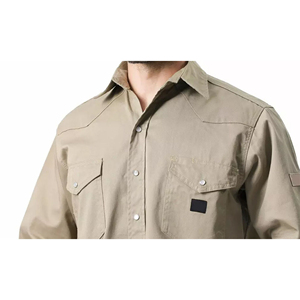 Camisa de Trabajo Ignífuga OEM Color Caqui para Hombre, Manga Larga, NFPA 2112, Antiestática, FRC, Cierre de Broches, Ropa de Trabajo para Soldadura, 100% Algodón Twill - Product Image 3