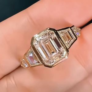 Vintage Art Deco <b>Emerald</b> Cut Moissanite Diamond Engagement <b>Ring</b> Multi Shape Side Stone <b>Silver</b> Plated Bezel Setting Trendy IGI - Product Image 2