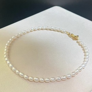 Collar de Perlas de Agua Dulce con Forma de Arroz de 6 mm con Hebilla de Plata S925, Cadena de Plata y Oro de Buena Calidad, Completamente Limpia y Suave - Product Image 2