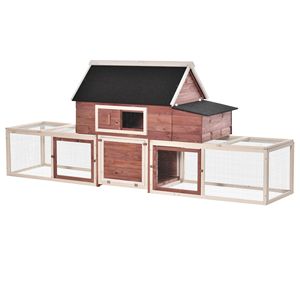 Pollaio Grande in Legno Marrone Canela da 114 Pollici con Gabbia per Galline, Nido, Recinto Esterno, Vassoio Rimovibile e Rampa per Quaglie - Product Image 1