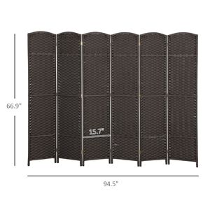 6-Panel 5.6FT Tall Brown <b>Folding</b> Room Divider <b>Screen</b> Handcrafted MDF Privacy Freestanding Partition for Home Office - Product Image 3