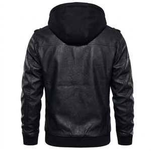 Plus Size Men's PU <b>Leather</b> <b>Jacket</b> with Polyester Filling – <b>Winter</b> Casual Zip-Up Coat - Product Image 4