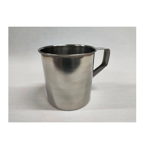 Mugs à café en acier inoxydable à paroi simple, élégants, finition polie miroir et métal mat. - Product Image 1