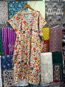 Flower Print Cotton Eco-Friendly V-neck Feather Tassel <b>Kaftan</b> Dress Long Loose Fit Maxi Indian <b>Plus</b> <b>Size</b> for Women All Season - Product Image 6