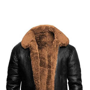 เสื้อแจ็คเก็ตบอมเบอร์หนังแกะสำหรับผู้ชาย คอปกแบบลา펠 สไตล์นักบินคลาสสิก อุ่นหนา เหมาะสำหรับขี่มอเตอร์ไซค์ บุขนแกะสำหรับฤดูหนาว - Product Image 2