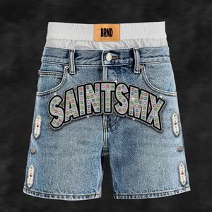 Shorts en jean décontractés vintage pour hommes, taille mi-haute, avec fermeture éclair, logo personnalisé, strass, 100 % coton, vente en gros - Product Image 2