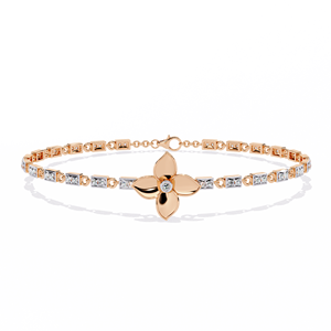 Floral <b>Bracelet</b> in 10k 14k Rose Gold Lab Grown Princess Cut Diamond | Elegant Minimal Flower Motif Chain Diamond Jewellery - Product Image 3