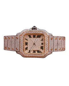 Reloj cronógrafo completamente cubierto de diamantes para hombre, movimiento VVS, moissanita, oro amarillo, diamantes, esfera romana personalizada, reloj de pulsera. - Product Image 1