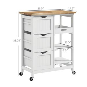 Carrello da Cucina Moderno Bianco con Ripiani in Rovere, Cassetti, Struttura in Acciaio e Design Regolabile - Product Image 3
