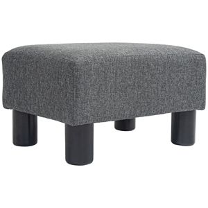 Charcoal Gray Cube Ottoman Small <b>Foot</b> <b>Rest</b> with Linen Fabric Upholstery and Plastic Legs for Home Office or Hotel - Product Image 1
