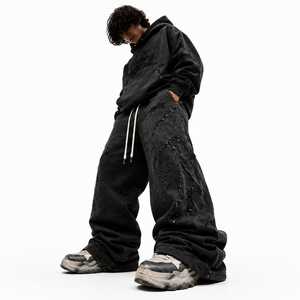 Ensemble de survêtement pour homme en coton 100% premium, sweat-shirt streetwear personnalisé et pantalon de survêtement large, broderie 3D oversize, effet délavé, OEM ODM - Product Image 6