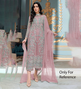 Salwar Kameez élégant rose brodé en organza épais extensible pour femme, tenue de mariage, coupe midi ample, style indien pakistanais - Product Image 1