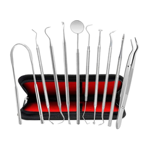 Lot de 10 instruments dentaires manuels en acier inoxydable : grattoir, miroir, sonde, détartreur, pince à épiler – Kit d'examen dentaire en gros - Product Image 3