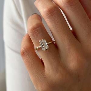 2 Carat <b>Emerald</b> Cut EVS1 Lab Grown Diamond Half Bezel Engagement <b>Ring</b>, One of a Kind 14k Yellow Gold, IGI Certified - Product Image 4