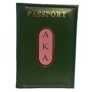 <b>Passport</b> Holder AKA <b>Passport</b> Holder Green Pink Travel Case Premium Leather Cover Greek Letter Travel Organizer Slim <b>Wallet</b> Style - Product Image 1