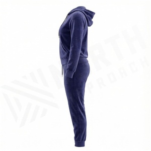 <b>Women's</b> <b>Navy</b> <b>Blue</b> Hooded Tracksuit Set Full Sleeve Zipper Front Solid Color Casual <b>Jogger</b> Pants and Jacket Autumn Wear - Product Image 3