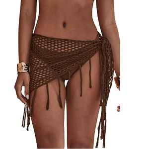 Women's Hollow Out Beach Cover Up Skirt Crochet Fringe Trim Sarong - Product Image 1