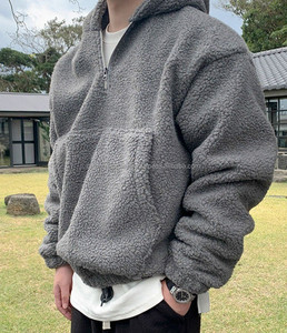 Custom 3D Embroidery Sherpa Quarter Zip Hoodie for Men Heavyweight Oversized Winter Fleece Pullover - Product Image 2