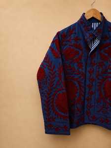 เสื้อแจ็คเก็ตผู้หญิงงานฝีมือชั้นพรีเมียม ปักลายดอกไม้แบบซูซานี สีน้ำเงินสไตล์แคชเมียร์ ทำมือ  โค้ทลายดอกไม้สไตล์โบโฮสมัยใหม่ - Product Image 5
