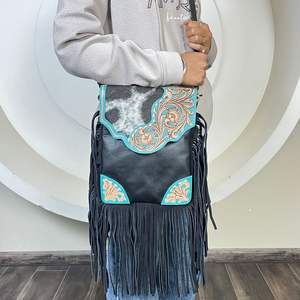 Bolso Bandolera de Cuero Vacuno con Flecos, Diseño Floral, Hecho a Mano, de Alta Calidad, Moda 2026, para Mujer - Product Image 5