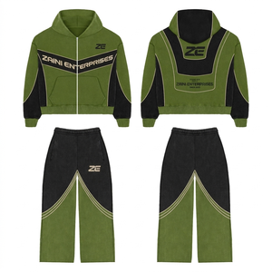 Chaqueta Cortavientos con Capucha ZAINI Premium de 300g, Poliéster/Nylon, para Hombre, Invierno, Casual, Verde Oliva, Paneles en Contraste Negros, Personalizable - Product Image 1