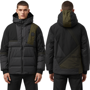 Luxury Men's Long Oversized Hooded Waterproof Windproof Puffer Jacket Asymmetrical Quilted Construction Premium Winter Fashion - Product Image 3