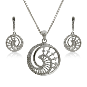 Conjunto de Collar y Pendientes de Plata 925 con Circonita Cúbica en Forma de Luna y Estrella, Joyería Clásica para Mujer, Engaste Pavé, Regalo de Boda - Product Image 1