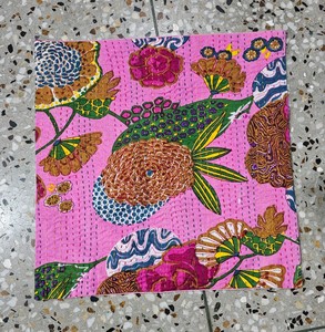 Handmade Cotton Kantha Pillow Cushion Cover Indian Hand <b>Stitched</b> Boho Ethnic Home Decor Textile Manufacturer Exporter - Product Image 2