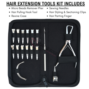 Kit de herramientas plateadas para extensiones de cabello con microperlas, alicates removedores, gancho para extraer cabello, agujas de coser, pinzas de seccionamiento y separador de cabello. - Product Image 2