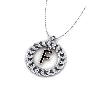 Elegante colgante con letra F en plata 925, joyería plateada estilo hip hop, diseño unisex. - Product Image 3