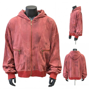 Sudadera con capucha y cremallera personalizada con lavado ácido, estilo oversize vintage, de algodón lavado y felpa, con efecto desgastado, estilo streetwear, OEM ODM de fábrica - Product Image 1