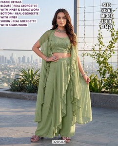 Blusa Bordada Green Grace Georgette, Saree Tradicional para Fiestas, para Mujer, con Características que Absorben la Humedad y Evitan las Arrugas - Product Image 4