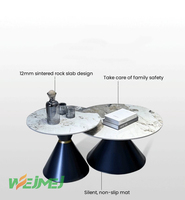Table basse de salon moderne en pierre frittée légère de style italien, avec plateau en dalle de roche et acier inoxydable, combinaison de tailles circulaires