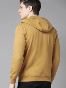 Sudadera con Capucha y Cierre de Cremallera para Hombre, Color Mostaza, Corte Regular, Color Sólido, Chaqueta Casual de Algodón Tejido, Ropa de Otoño, Hecho en Pakistán - Product Image 5