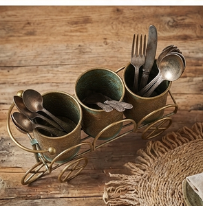 Porta Cubiertos Metálico Vintage con Ruedas, Organizador de Cubiertos de 3 Compartimentos para Cocina - Product Image 4