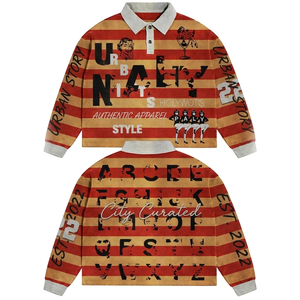 Camiseta de Rugby de Alta Calidad, 320 GSM, Mezcla de Algodón, Paneles con Rayas Blancas y Marrones, Parche de Chenilla, Logotipo Personalizado, Camisetas de Polo de Rugby para Hombre - Product Image 4