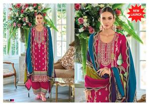 Tissu en soie chinon de qualité supérieure, broderie lourde et travail de séquence, léger, luxueux, salwar kameez avec taille plus et couleurs disponibles - Product Image 2